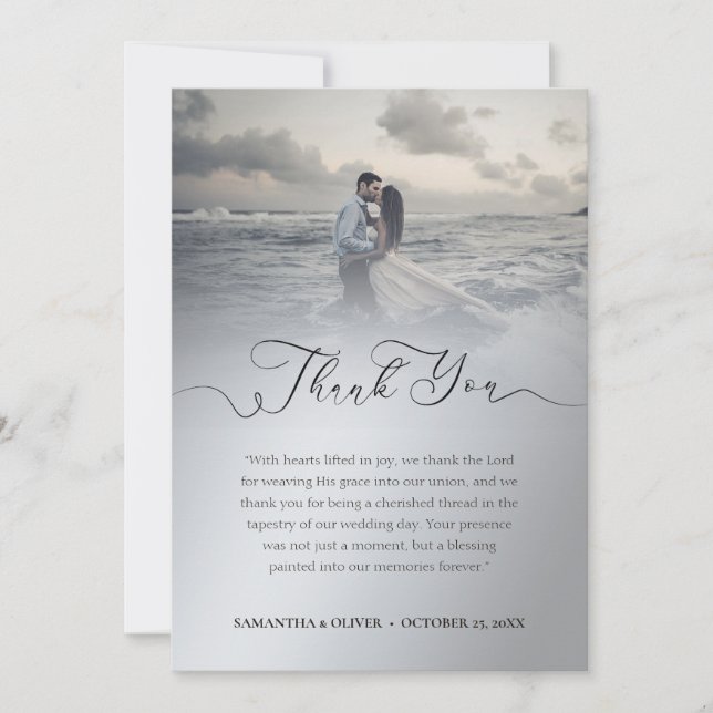 Minimalistisk silverbröllopstack tackkort med foto tack kort (Framsida)