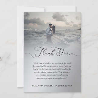 Minimalistisk silverbröllopstack tackkort med foto tack kort