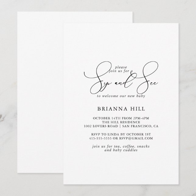 Minimalistisk SIP och se Chic i klass Inbjudningar (Fram/baksida)