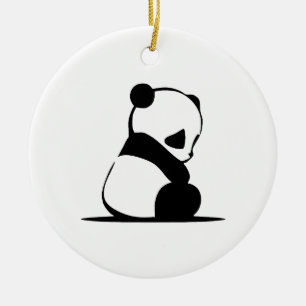 Minimalistisk sittande pandasilhuett julgransprydnad keramik