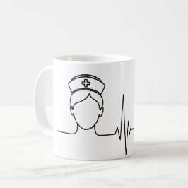 Minimalistisk Sjuksköterska Hjärtfrekvens Linje Ko Kaffemugg