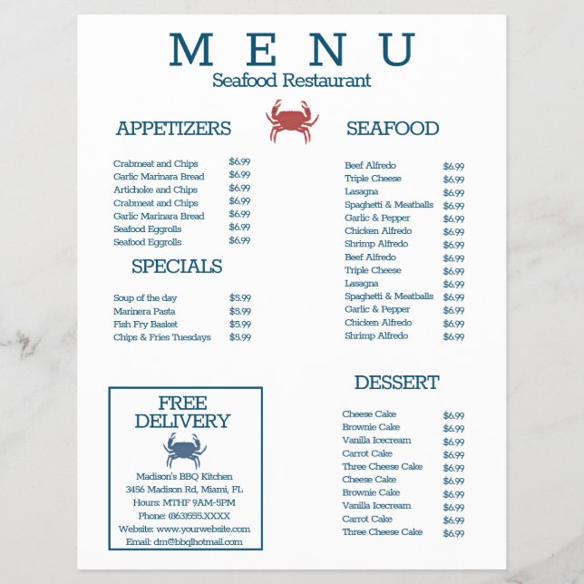Minimalistisk Skaldjursgrill Restaurang Meny C (Framsidan)