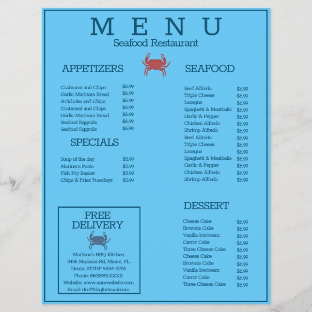 Minimalistisk Skaldjursgrill Restaurang Meny D (Framsidan)