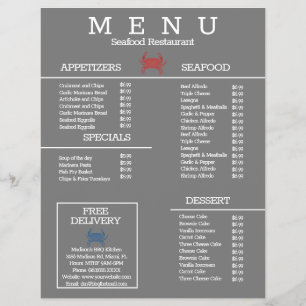 Minimalistisk Skaldjursgrill Restaurangmeny Grå Reklamblad