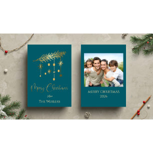Minimalistisk skalning och Guld-fotojul Julkort