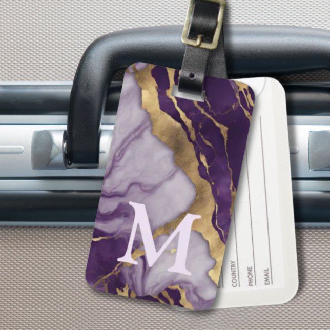 Minimalistisk skandinavisk Lila Marble Monogram Bagagebricka (Minimalist Scandinavian Purple Marble Monogram Luggage Tag)