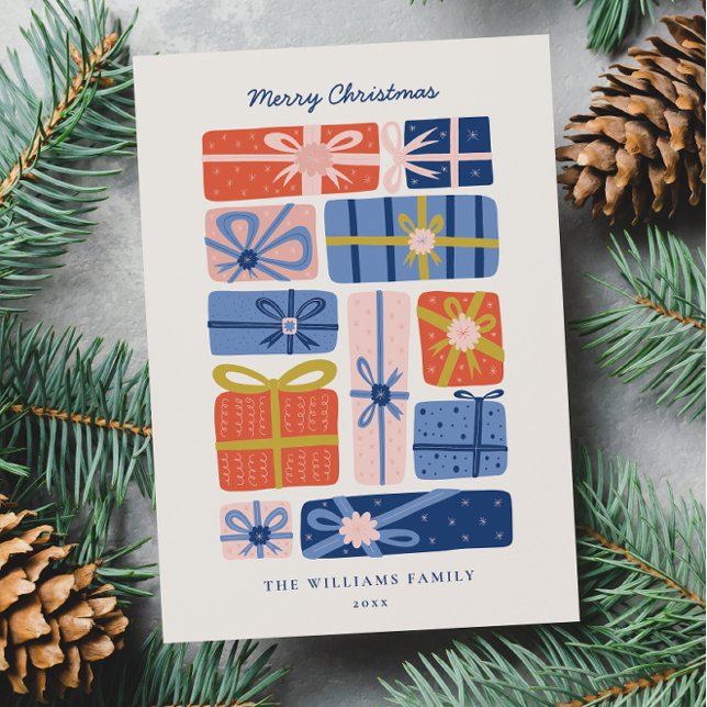 Minimalistisk skandinavisk med färgglada presenter julkort (Skapare uppladdad)