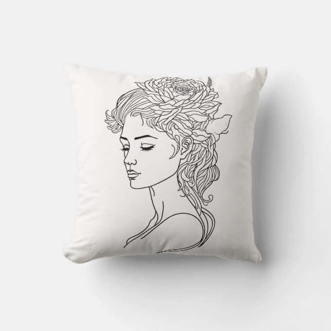 Minimalistisk sketch Ansikte Porträtt Line Art Tec Kudde (Framsida)