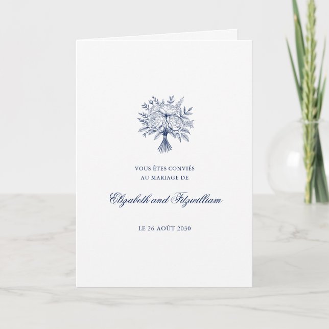 Minimalistisk sketchad Möhippa Bouquet Bröllop Fol Inbjudan (Framsida)