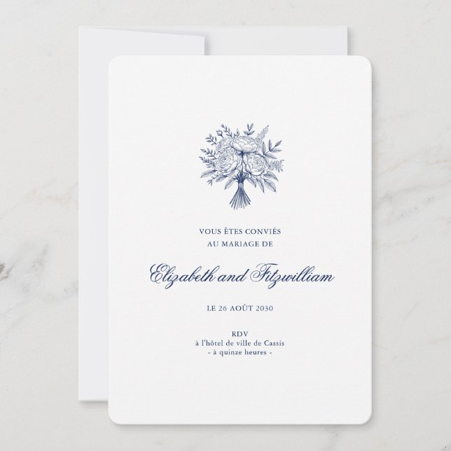 Minimalistisk sketched Möhippa Bouquet Bröllop Rou Inbjudningar (Framsida)