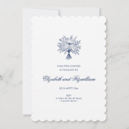 Minimalistisk sketched Möhippa Bouquet Bröllop Sca Inbjudningar