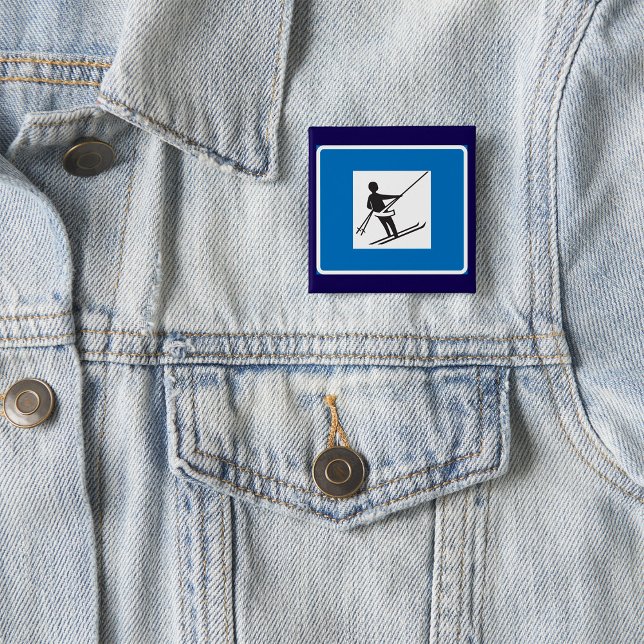 Minimalistisk skidsymbol Hiss med blå Gräns Knapp (Skapare uppladdad)