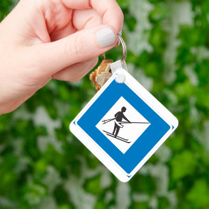 Minimalistisk skidsymbol Hiss med blå Gräns Nyckelring