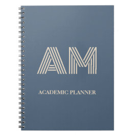 Minimalistisk skifferblå och sandbeige monogram anteckningsbok