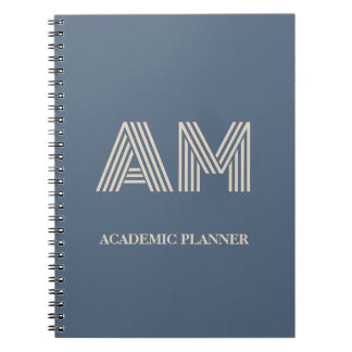 Minimalistisk skifferblå och sandbeige monogram anteckningsbok