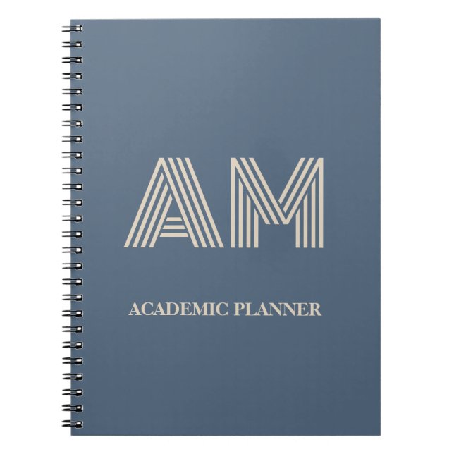 Minimalistisk skifferblå och sandbeige monogram anteckningsbok (Framsidan)