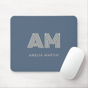 Minimalistisk skifferblå och sandbeige monogram musmatta