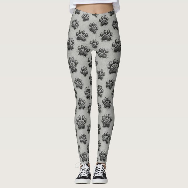Minimalistisk skissmönster med tassavtryck (1) leggings (Framsida)