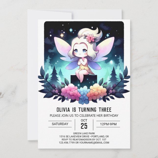 Minimalistisk Skogen Fairy Birthday Inbjudningar (Framsida)
