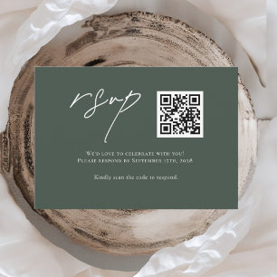 Minimalistisk skoggrön QR-kod bröllops-RSVP-kort OSA Kort