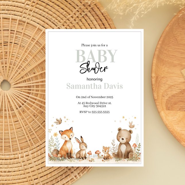 Minimalistisk Skogsdjur Baby Shower Inbjudningar (Skapare uppladdad)