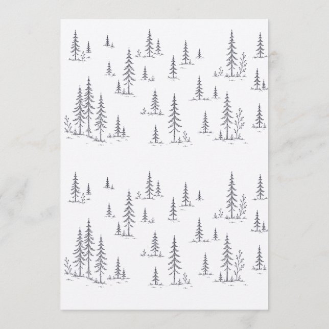 Minimalistisk skogsträd bröllopsinbjudan mall (Baksida)