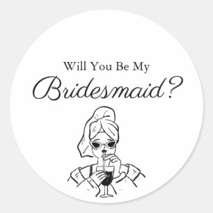Minimalistisk skrift Will You Be My Bridesmaid Sva Runt Klistermärke