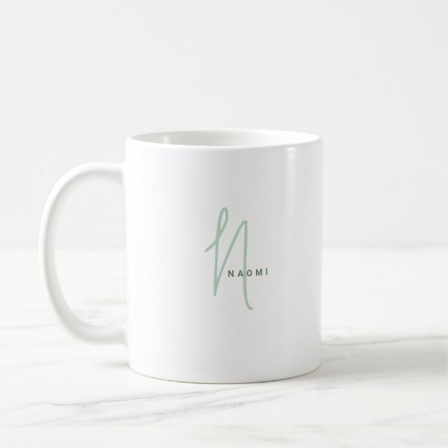 Minimalistisk Skript | Anpassad Monogram och Namn Kaffemugg (Vänster)