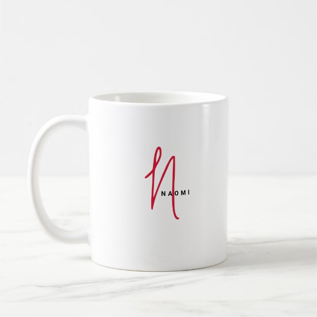 Minimalistisk Skript | Anpassad Monogram och Namn Kaffemugg (Vänster)