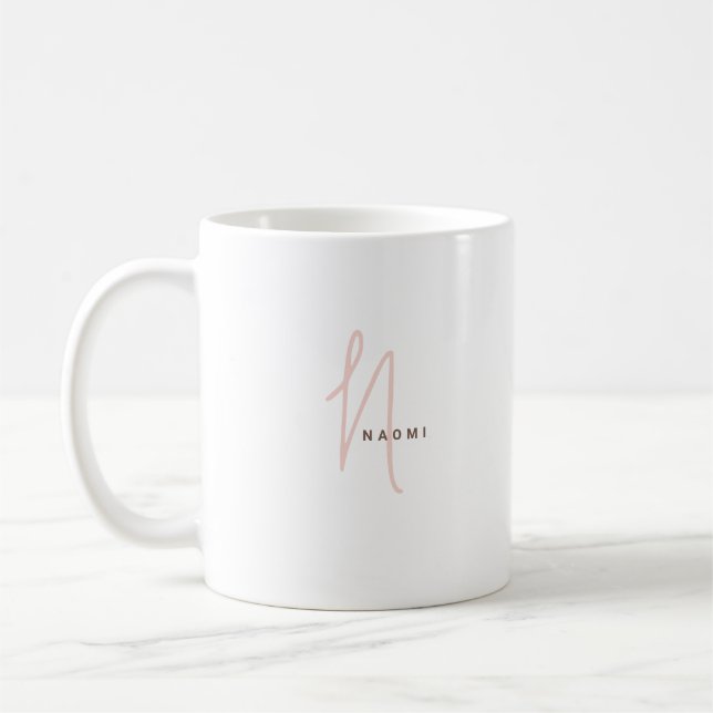 Minimalistisk Skript | Anpassad Monogram och Namn Kaffemugg (Vänster)