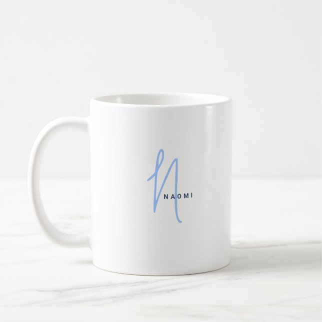 Minimalistisk Skript | Anpassad Monogram och Namn Kaffemugg (Vänster)