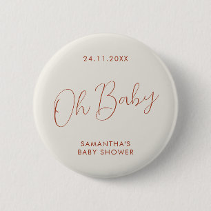 Minimalistisk skript elfenbensvit baby shower eleg knapp