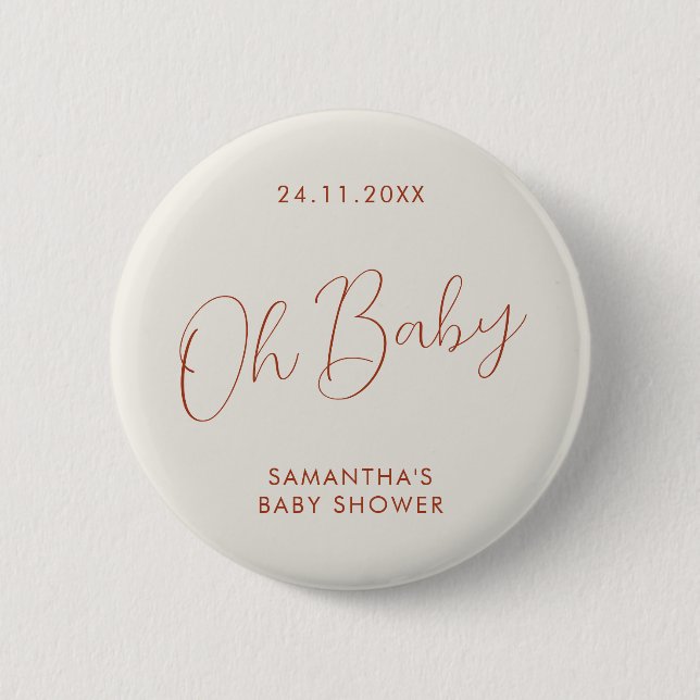 Minimalistisk skript elfenbensvit baby shower eleg knapp (Framsida)