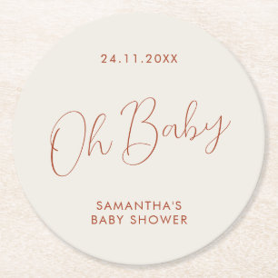 Minimalistisk skript elfenbensvit babyshower-dag underlägg papper rund