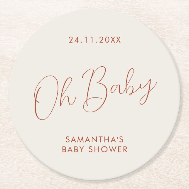 Minimalistisk skript elfenbensvit babyshower-dag underlägg papper rund (Framsidan)