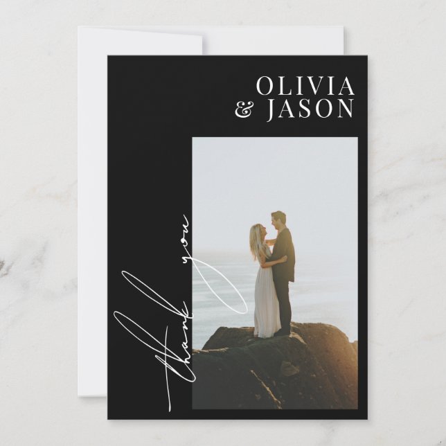 Minimalistisk skript - enkel Bröllop Photo Tack Inbjudningar (Framsida)