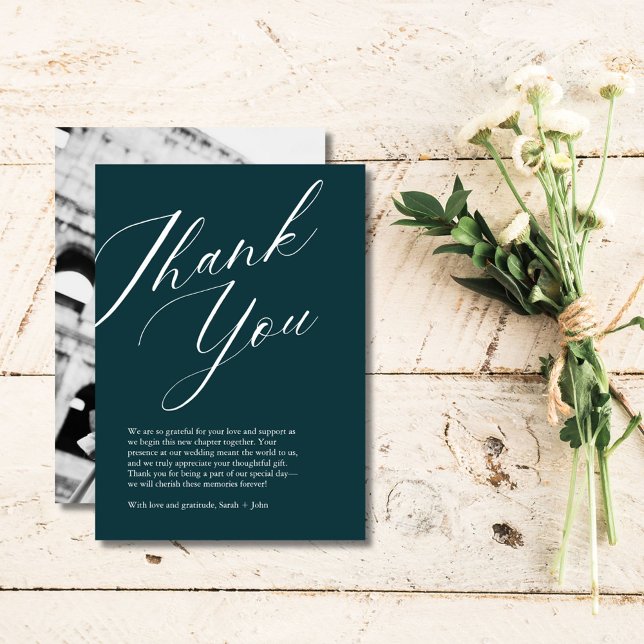Minimalistisk Skript Foto Bröllop Tacksamhetskort Tack Kort (Minimalist Script Photo Wedding Thank You Card)