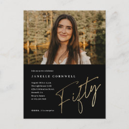 Minimalistisk Skript Guld 50-års Fotofödelsedagsfi Vykort