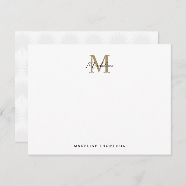 Minimalistisk skript Guld Anahaw Löv Monogram Anteckningskort (Fram/baksida)