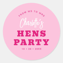 Minimalistisk Skript Hot Pink Modern Höns Fest Runt Klistermärke