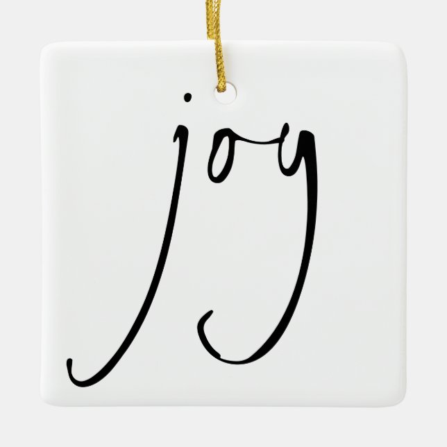 Minimalistisk skript Joy Jul Black White Julgransprydnad Keramik (Framsida)