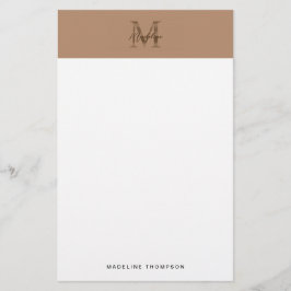 Minimalistisk Skript Metallisk Taupe Guld Monogram Brevpapper