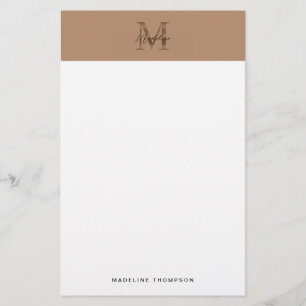 Minimalistisk Skript Metallisk Taupe Guld Monogram Brevpapper