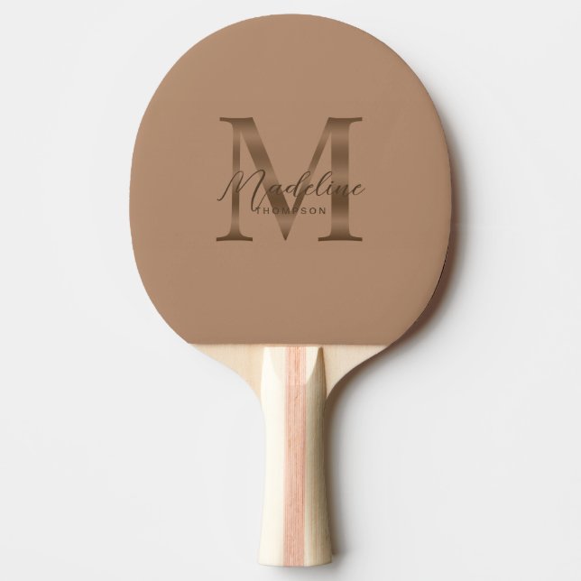 Minimalistisk Skript Metallisk Taupe Guld Monogram Pingisracket (Framsidan)