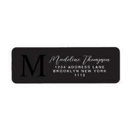 Minimalistisk skript Modern Black Monogram Adress Returadress Etikett