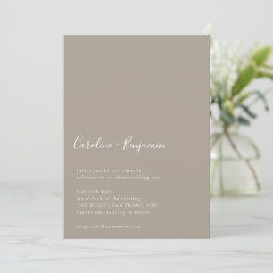 Minimalistisk skript Modern Boho Taupe Brown Bröll Inbjudningar