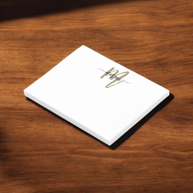 Minimalistisk skript Monogram Namn Black Guld Post-it Block (Skapare uppladdad)