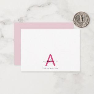 Minimalistisk skript Monogram Namn Shock rosa Anteckningskort