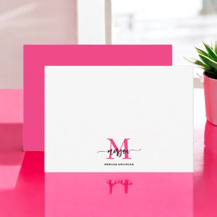 Minimalistisk skript Monogram Namn Shock rosa Anteckningskort