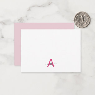 Minimalistisk skript Monogram Namn Shock rosa Anteckningskort